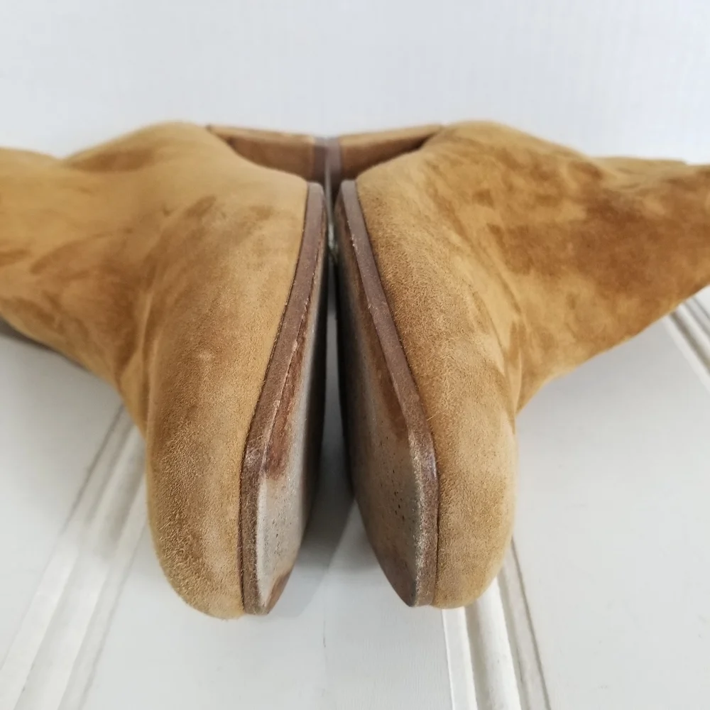 Vince Ostend Ankle Boots 7 Ostend Suede Side Zip Block Heel Roasted Nut Brown